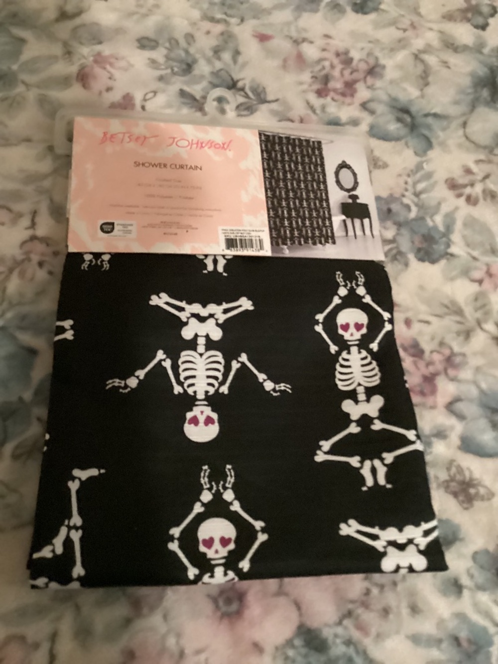 New Betsey Johnson Shower Curtain - skeletons doing yoga